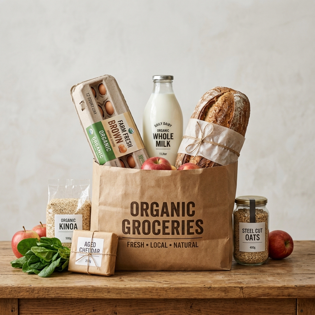 Healthy pantry staples and groceries