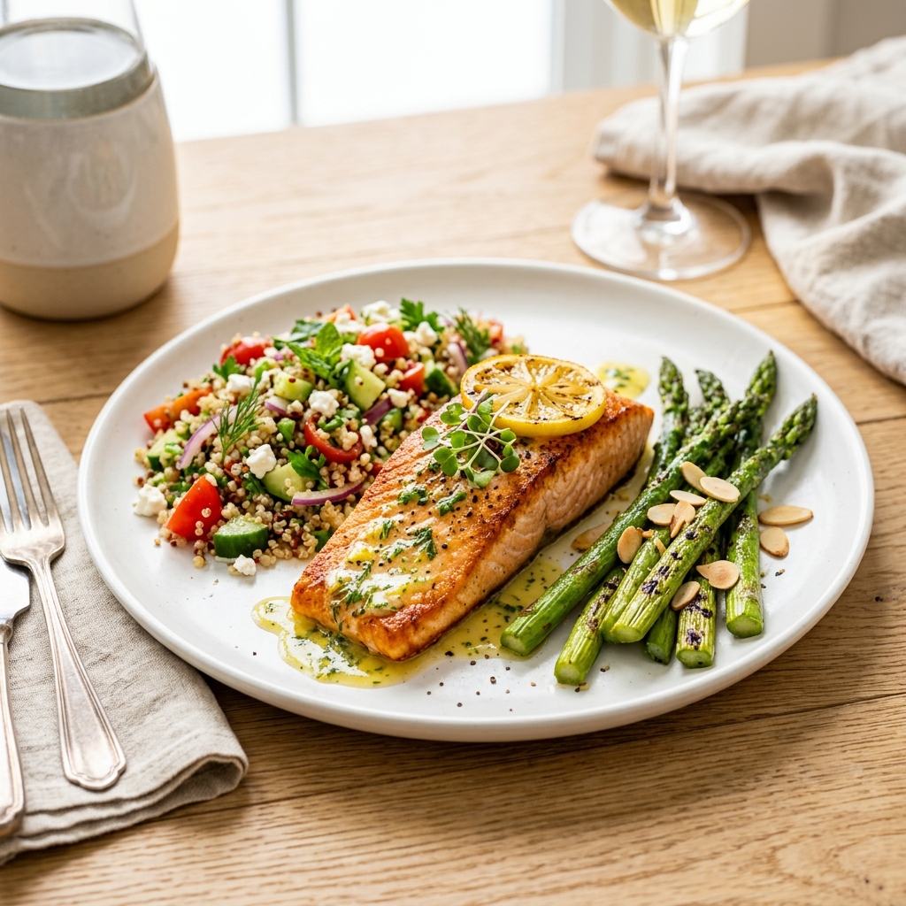 Prepared seared salmon ready meal